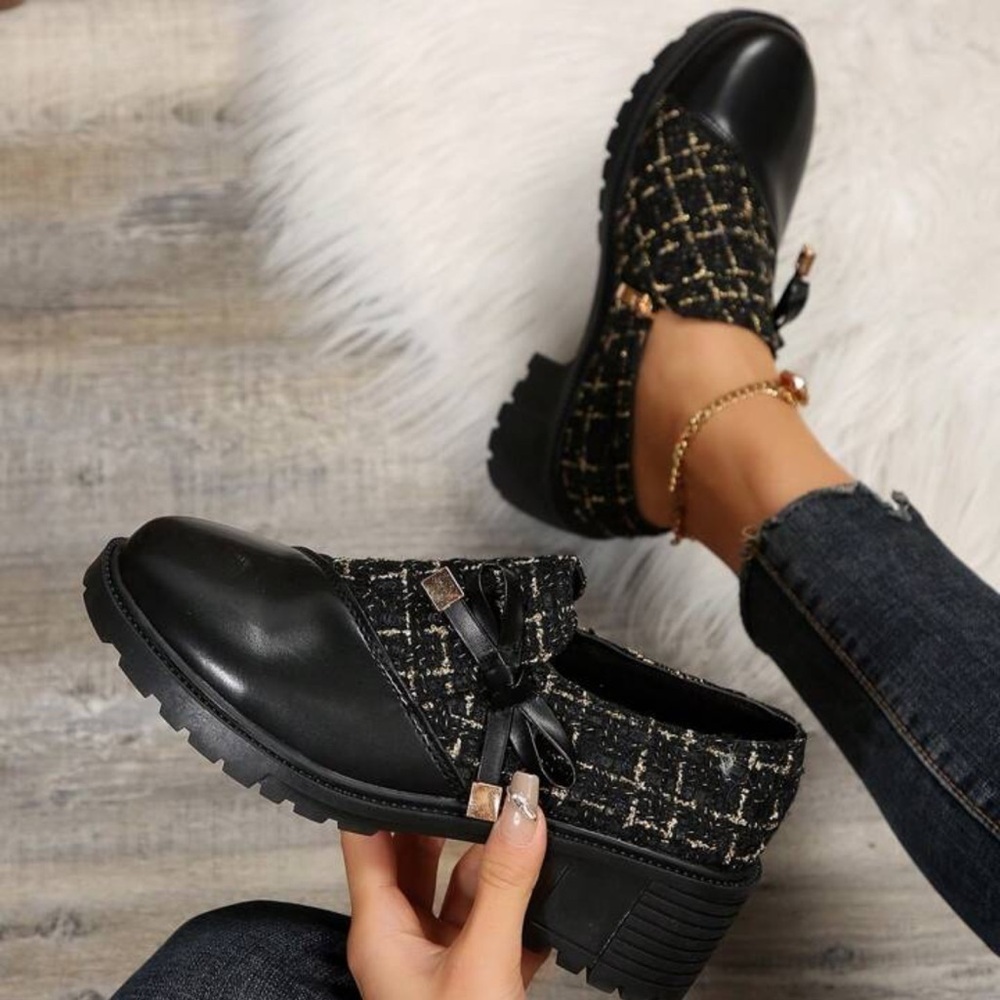 Women’s DG Leather Tweed Block Heel Preppy Booties Size 6.5